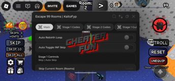 Escape 99 Rooms Script – Auto Rooms, Infinite Skip, Show Codes
