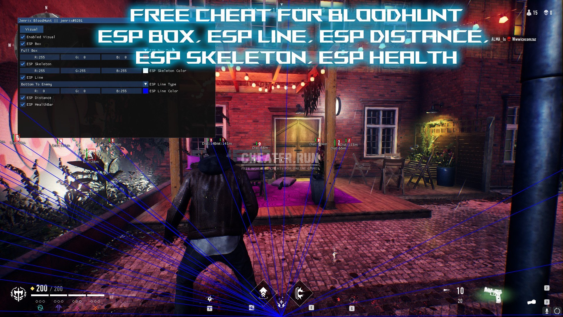 Free Cheat for BloodHunt - Aimbot, ESP Box, ESP Line, ESP Distance, ESP Skeleton, ESP Health