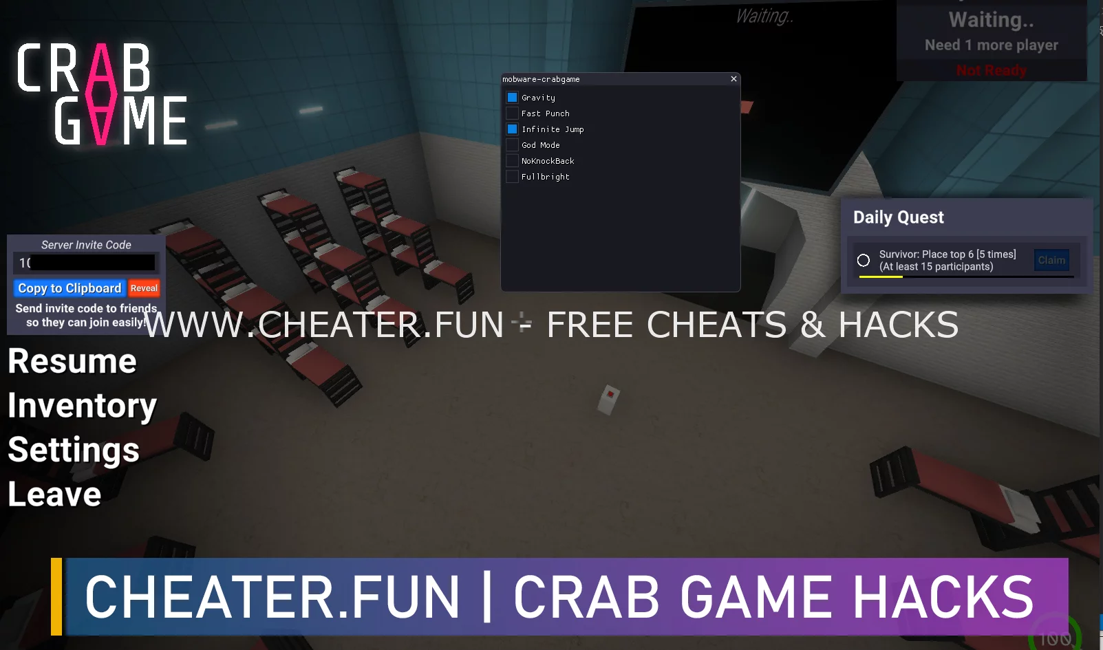 Crab Game Hack Free - Gravity, Infiniti Jump, GodMode, Fast Punch and More