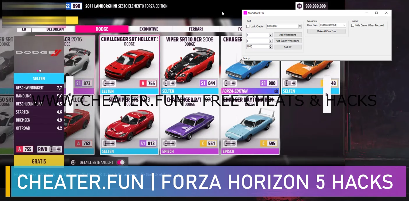 Cheat Menu for Forza Horizon 5 - Unlimited Money/Spins/All Cars