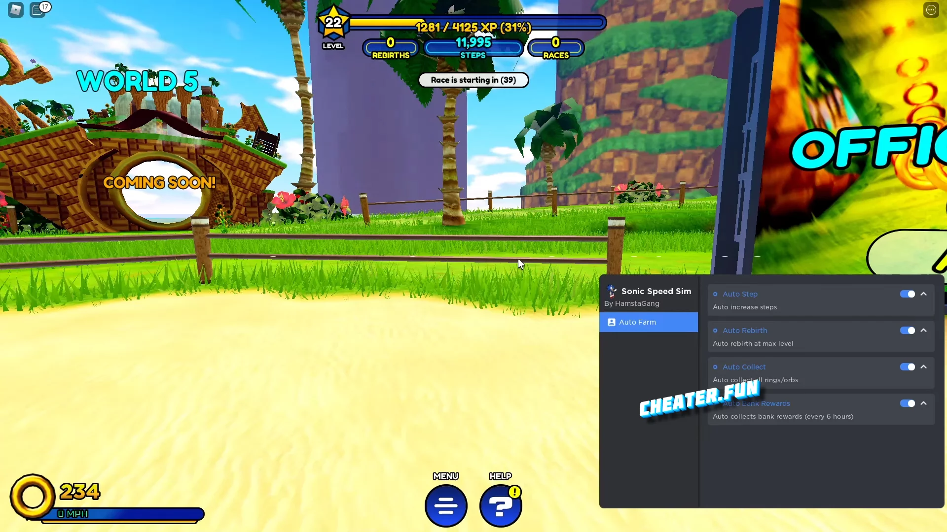 AutoFarm GUI for Sonic Speed Simulator - Roblox