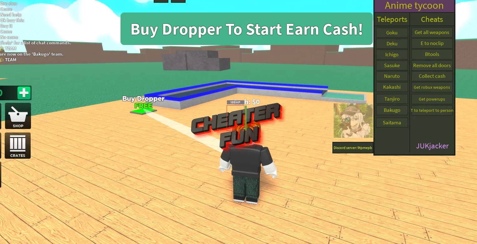 Roblox Anime Tycoon Script - Collect Cash, Give all Weapons, Teleports.