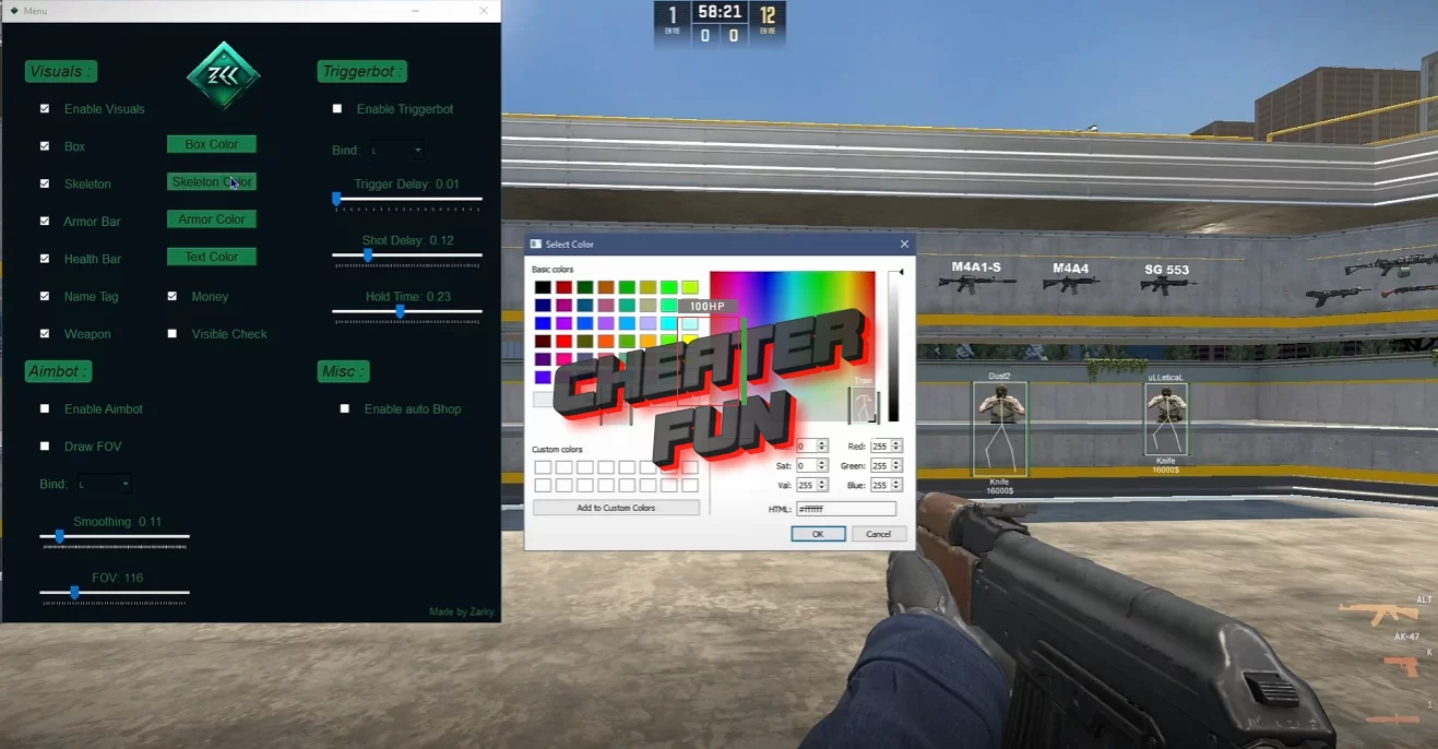 CS2 Legit Cheat ZRK Menu – Aimbot, ESP, TriggerBot, Bhop